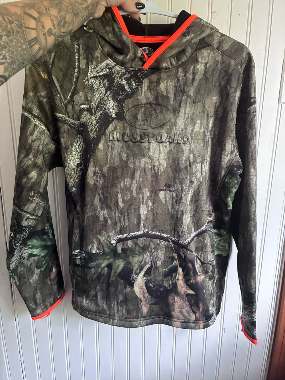 Mossy Oak Realtree Camo Hoodie with Bright Orange Trim